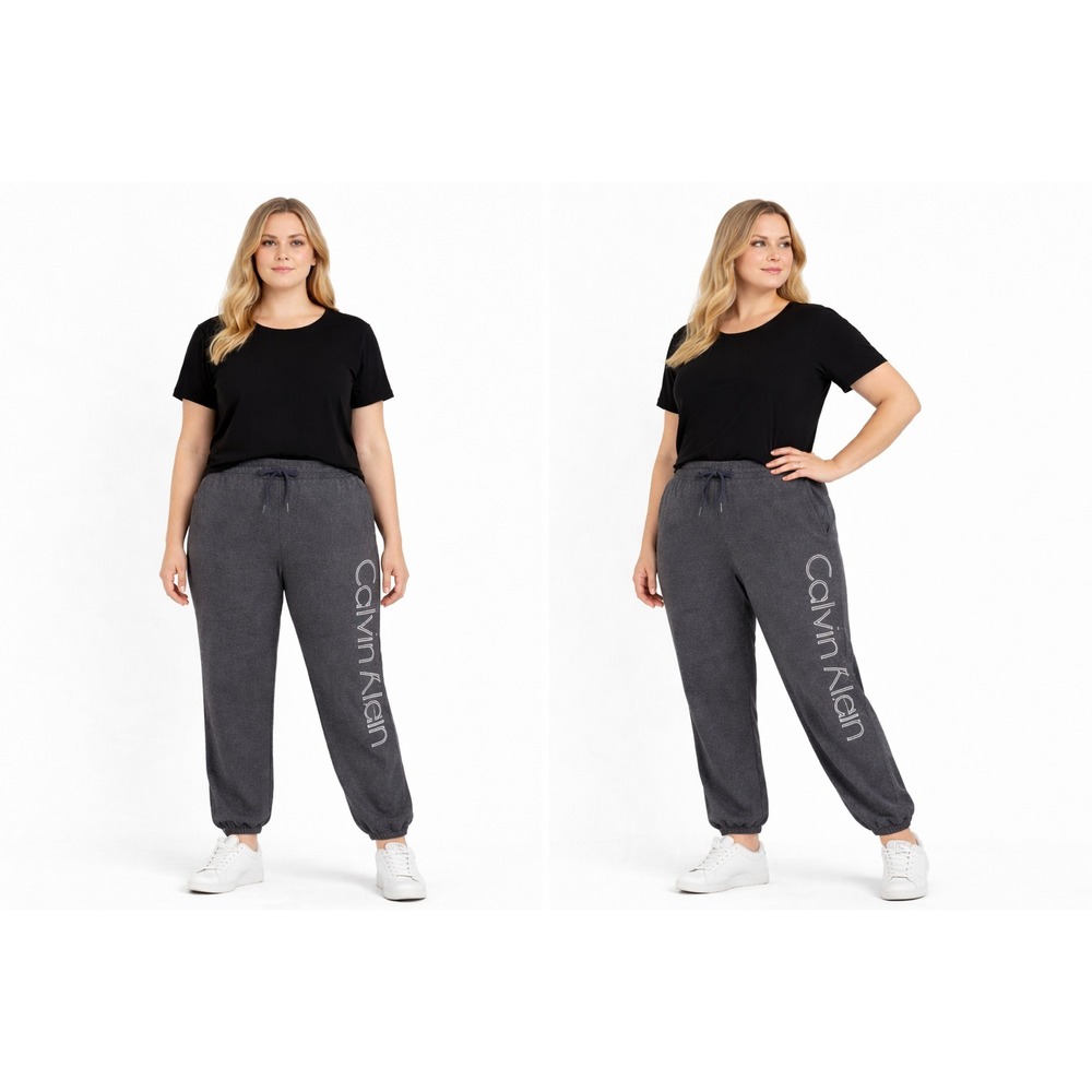 Calvin Klein Womens Jogger Pants Large Gray Logo Lounge Athleisure NWT